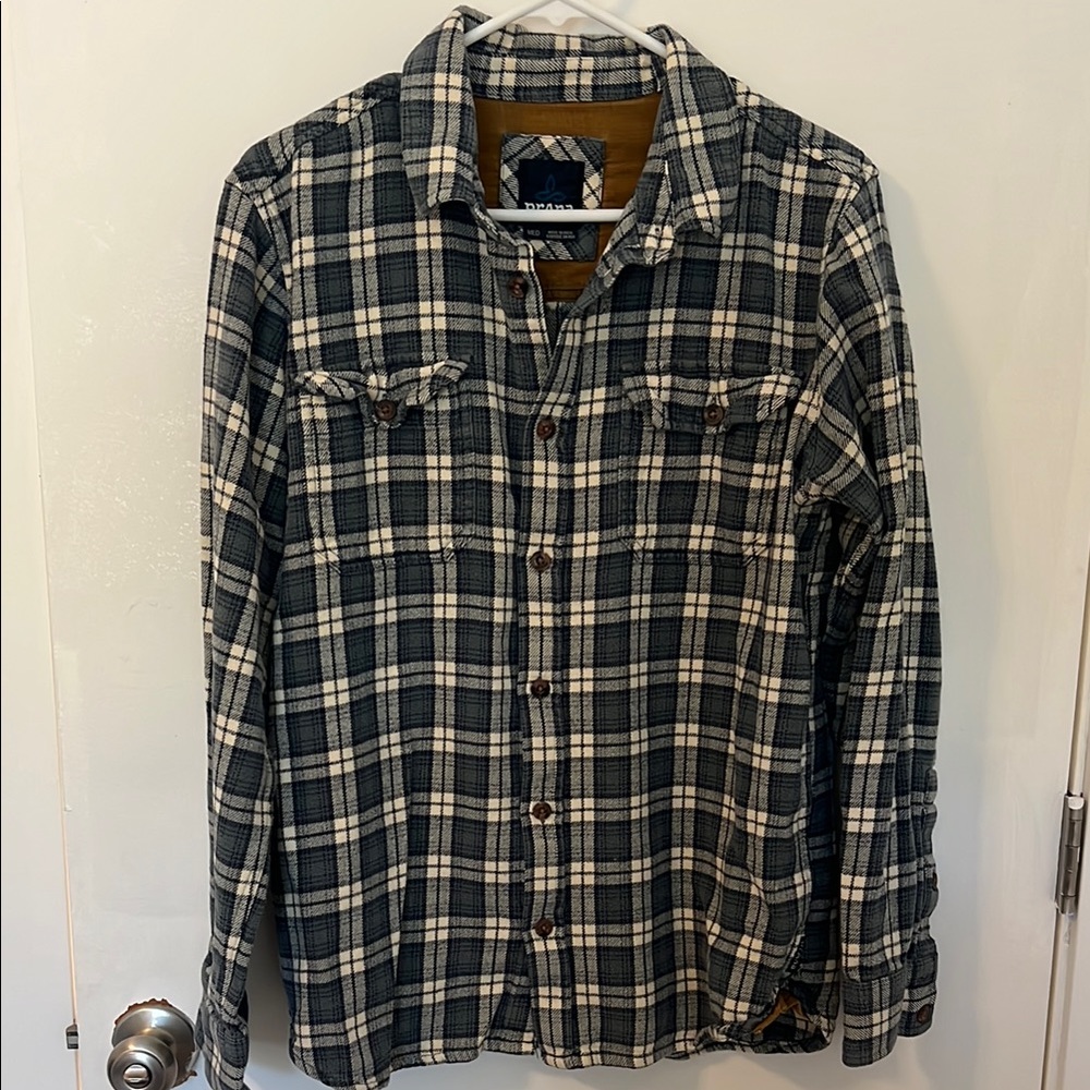 Prana Navy and Beige Plaid Shirt